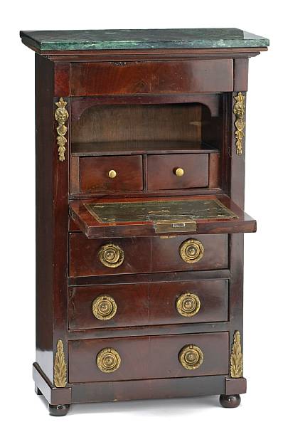 Appraisal: An Empire style mahogany miniature secr taire a abattant composed