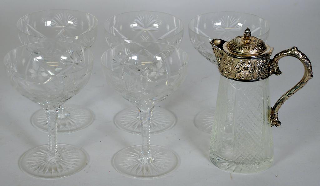 Appraisal: SET OF FIVE CUT GLASS SAUCER CHAMPAGNES and a tapering