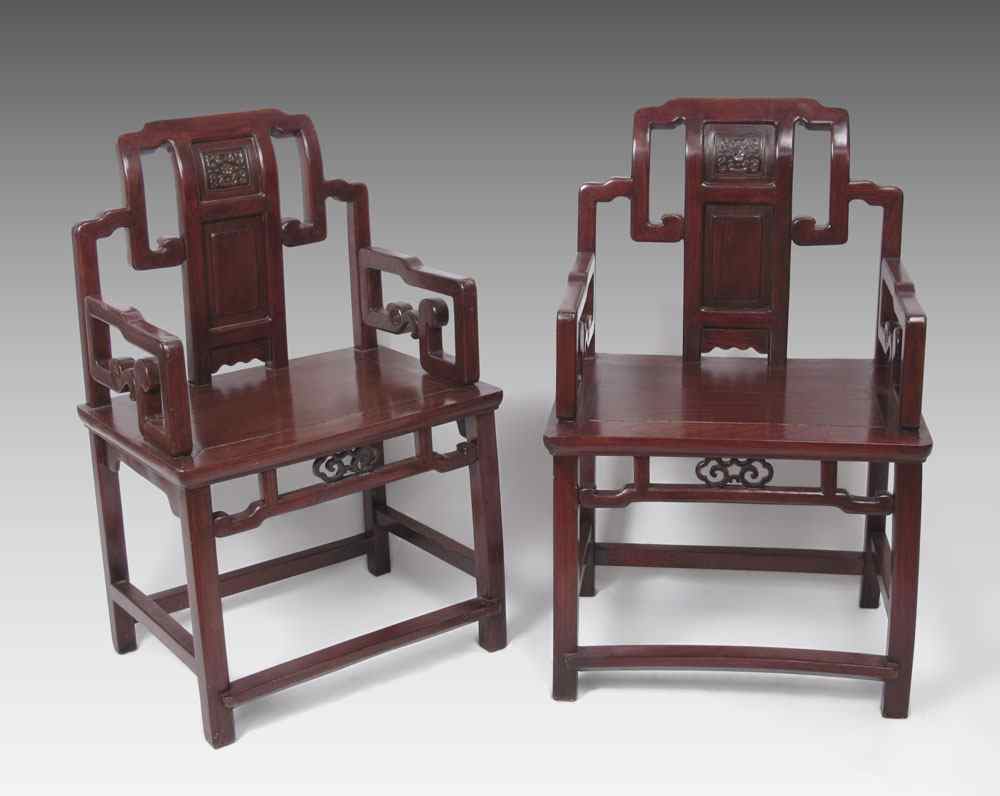 Appraisal: PAIR CHINESE ARM CHAIRS Figural bird arm rests with carved