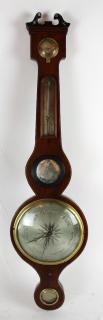 Appraisal: English mahogany banjo barometer English mahogany banjo or wheel barometer