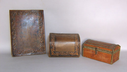 Appraisal: Two pc embossed leather desk set th c together with