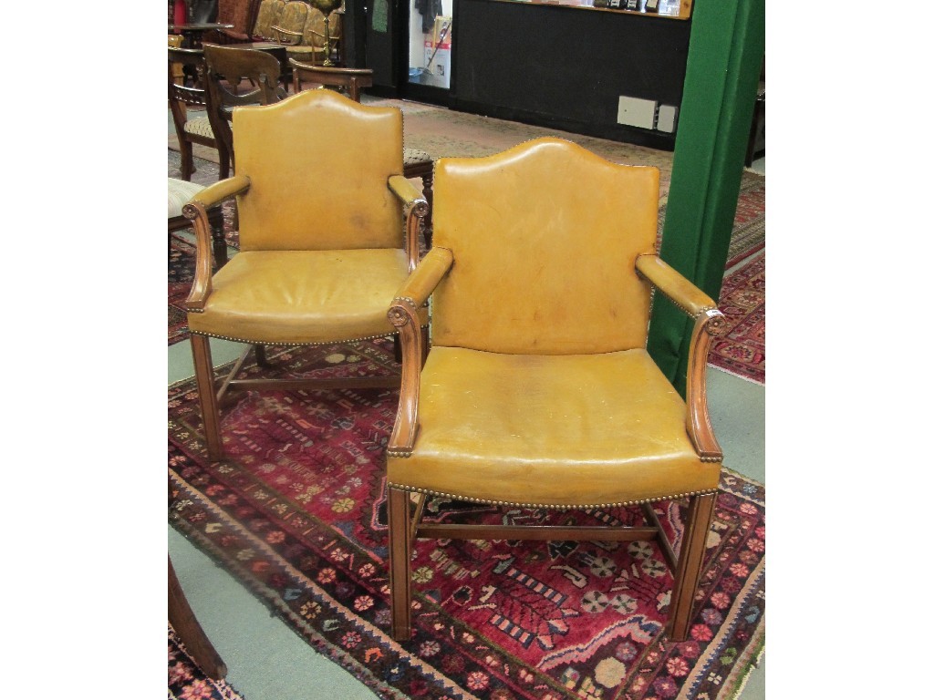 Appraisal: Pair of reproduction Georgian style library armchairs