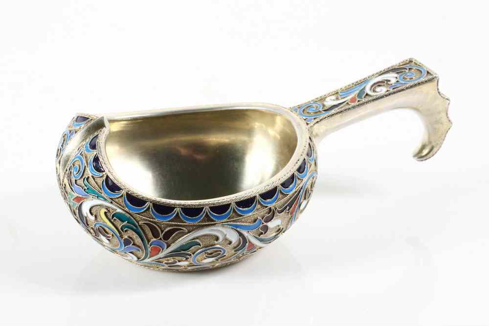 Appraisal: GILT STERLING RUSSIAN KOVSH - Gilt Sterling and Enameled Russian