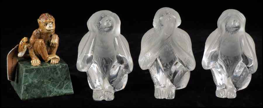 Appraisal: SET OF THREE DAUM FROSTED GLASS MONKEYS Together with a