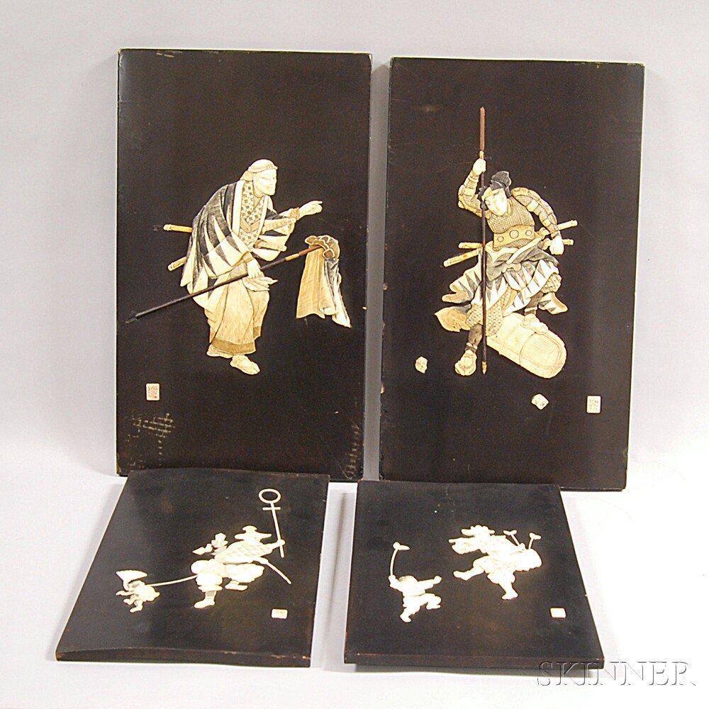 Appraisal: Four Lacquered Panels Japan th th century each with inset