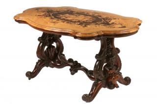 Appraisal: ENGLISH PARLOR TABLE Ornate Victorian Marquetry Inlaid Center Table having