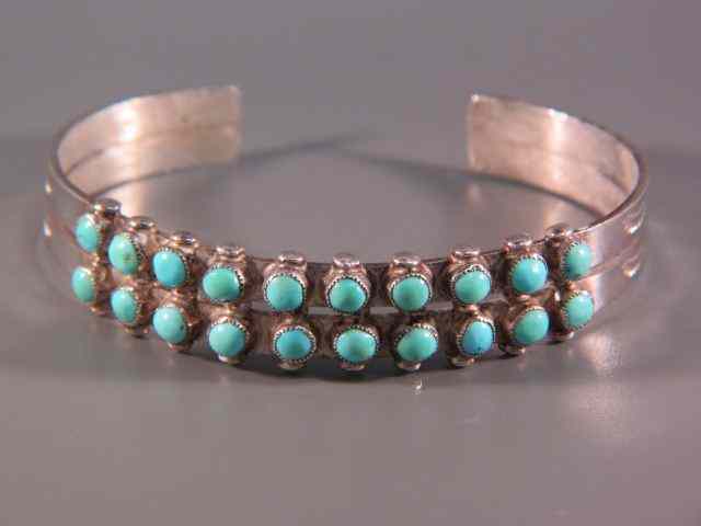 Appraisal: Indian Turquoise Sterling Bracelet double row cuff style grams