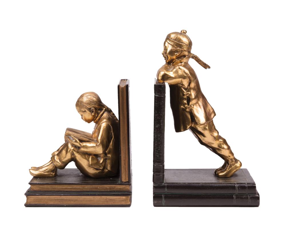 Appraisal: Two Continental Bronze and Patinated Metal Figural Bookends each modeled