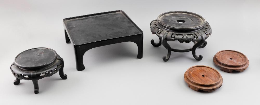 Appraisal: FIVE ASSORTED ASIAN WOOD AND LACQUER STANDS TH TH CENTURY