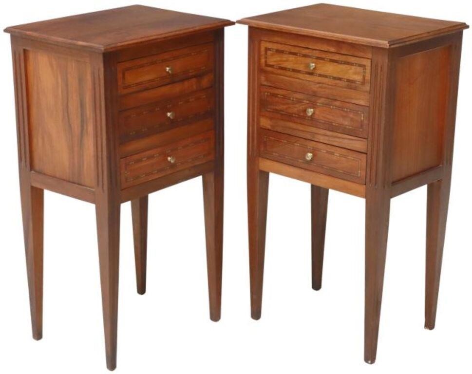 Appraisal: pair French Louis XVI style walnut nightstands th c case