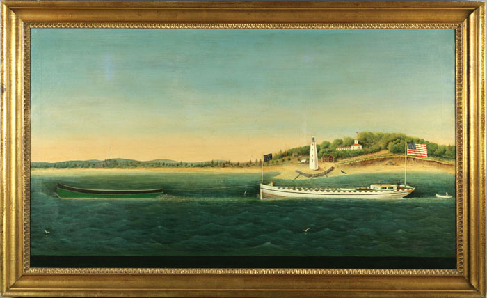 Appraisal: JURGEN FREDERICK HUGE AMERICAN - TOWBOAT WITH BARGE PASSING A