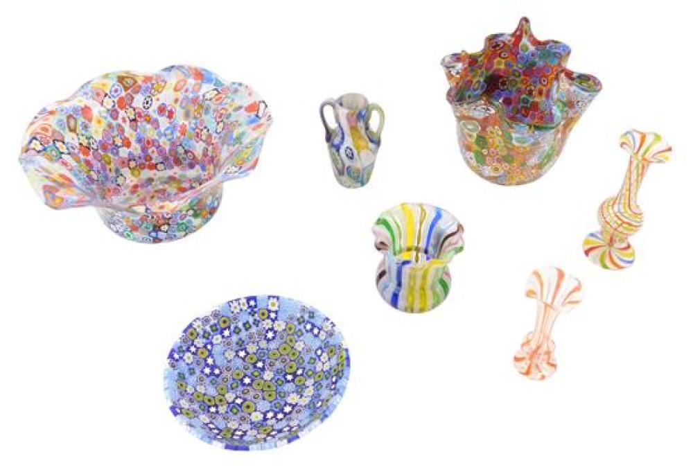 Appraisal: ART GLASS Seven pieces of Venetian glass with latticino or