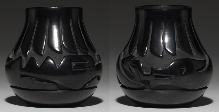 Appraisal: Santa Clara olla flaring polished shape with a carved avanyu