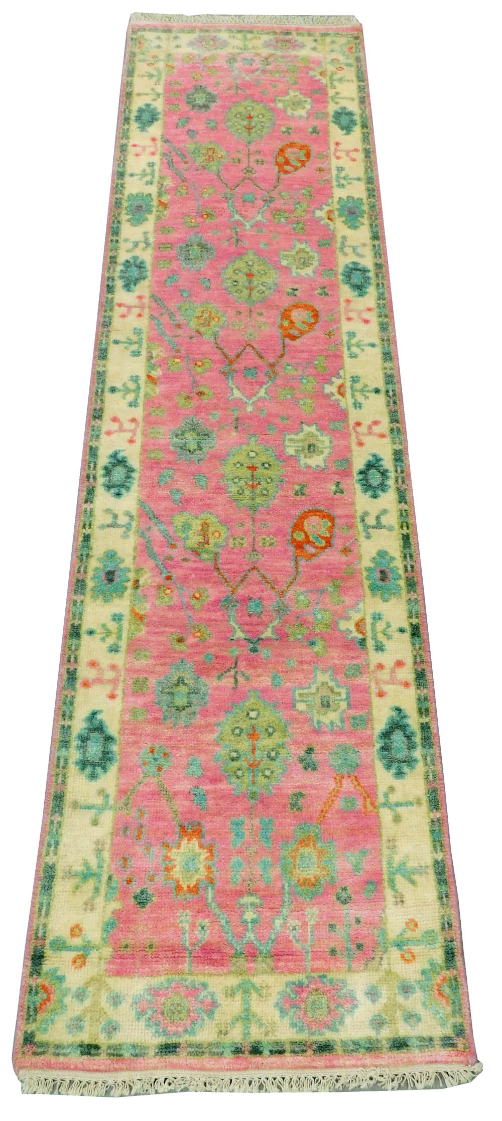 Appraisal: RUG Turkish Oushak runner ' x ' hand-woven wool pink