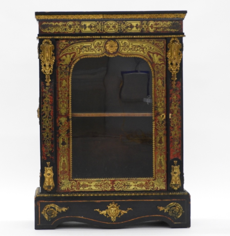 Appraisal: C FRENCH BRASS ORMOLU BOULLE CABINET France th CenturyRectangular dark