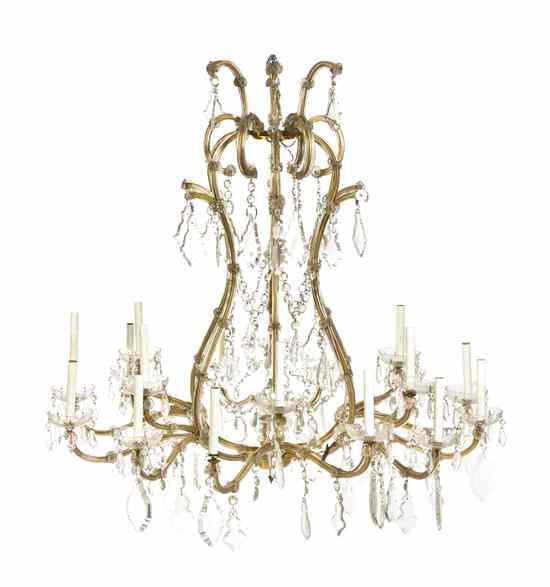 Appraisal: A French Cased Glass Eighteen-Light Chandelier of cage form with