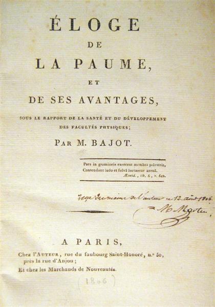 Appraisal: vol Bajot Louis-Marie Eloge de la Paume et de ses