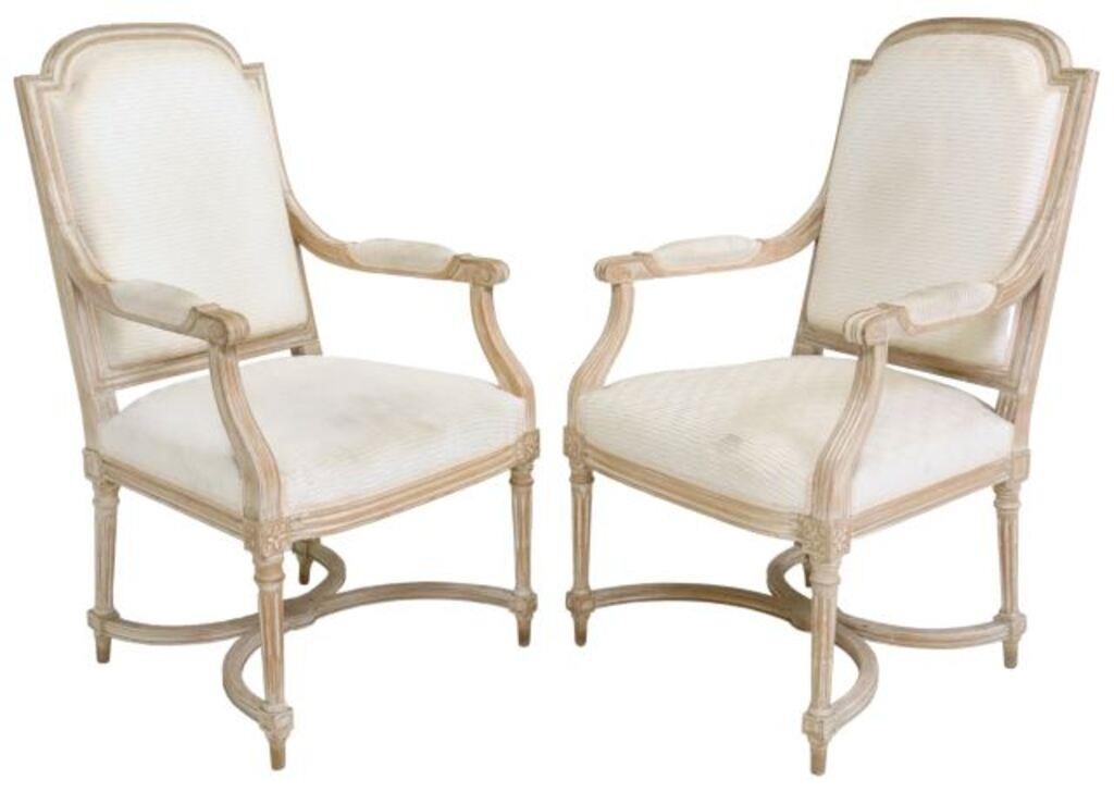 Appraisal: FRENCH LOUIS XVI STYLE UPHOLSTERED FAUTEUILS pair French Louis XVI