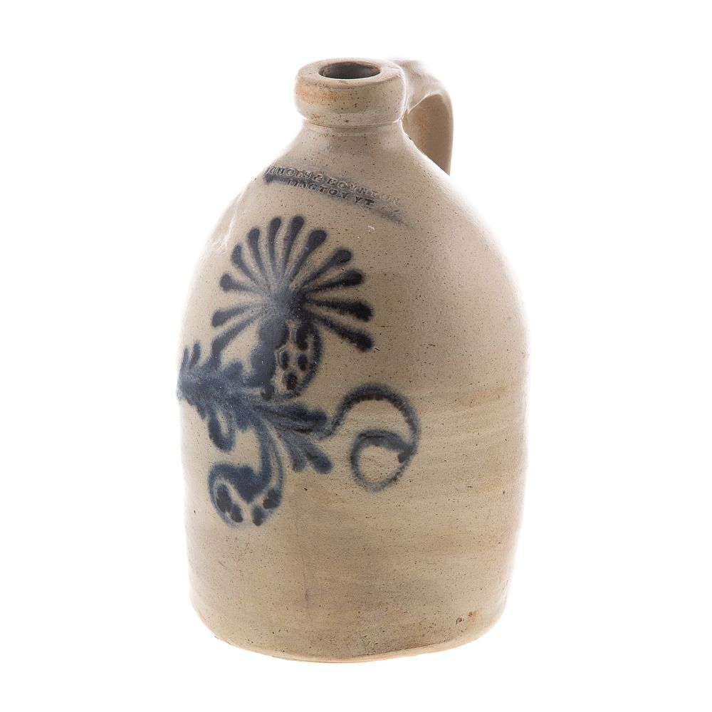 Appraisal: American Salt Glazed Stoneware Jug Circa with cobalt thistle decoration