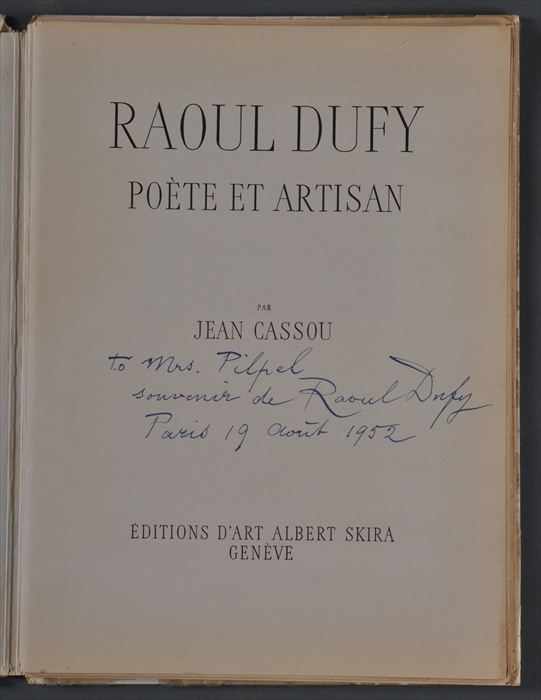 Appraisal: INSCRIBED CASSOU JEAN RAOUL DUFY - PAETE ET PERTESON Geneva