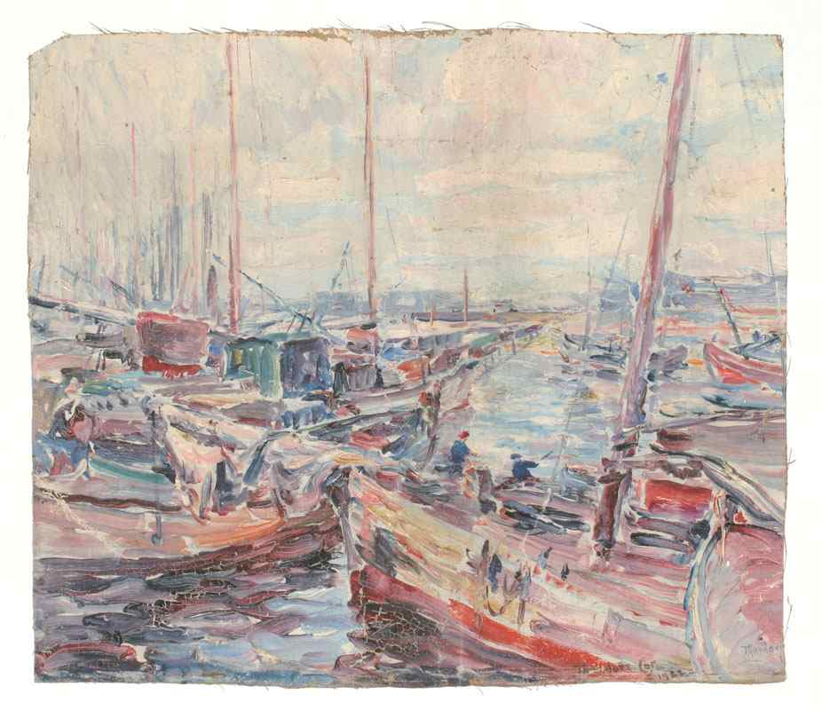 Appraisal: COE Theodore American - Busy Dock Side Scene With Boats