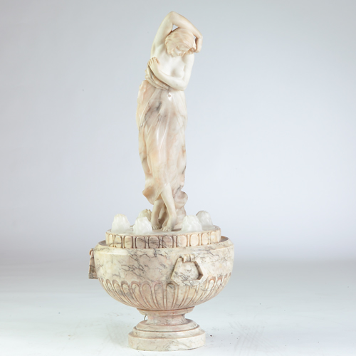 Appraisal: Carved alabaster and marble figural fountain fitted as a lamp