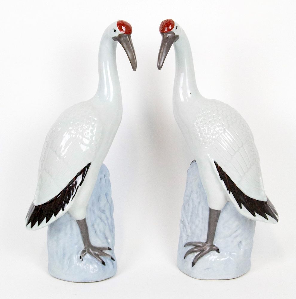 Appraisal: Pair of Porcelain Cranes Marked Fujian Hall Chinese late th