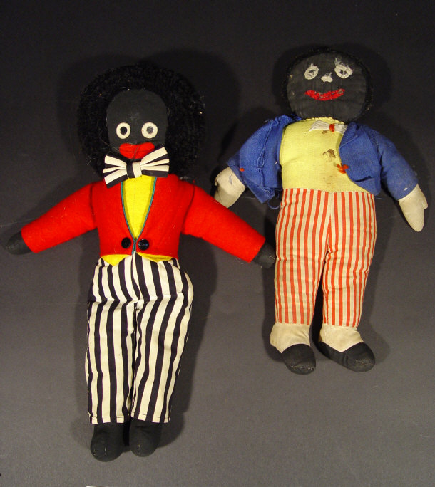 Appraisal: Two early cloth bodied golly dolls the largest cm high