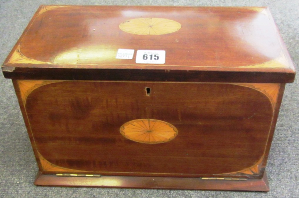 Appraisal: An Edwardian mahogany and fan marquetry stationery box cm wide