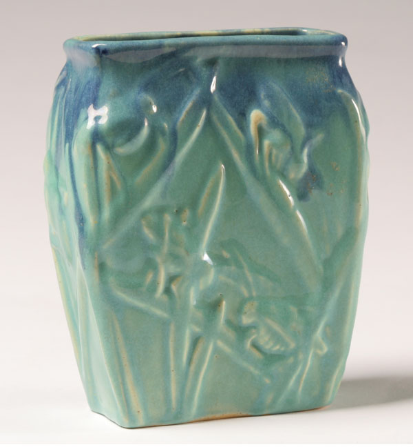 Appraisal: Muncie art pottery Katydid vase designed by Reuben Haley blue