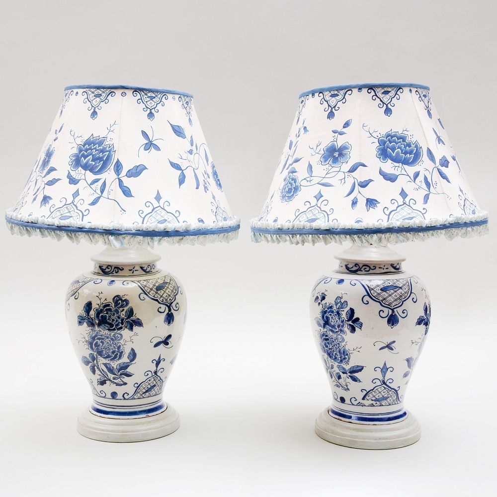 Appraisal: Pair of Dutch Blue and White Delft Baluster Vases Mounted