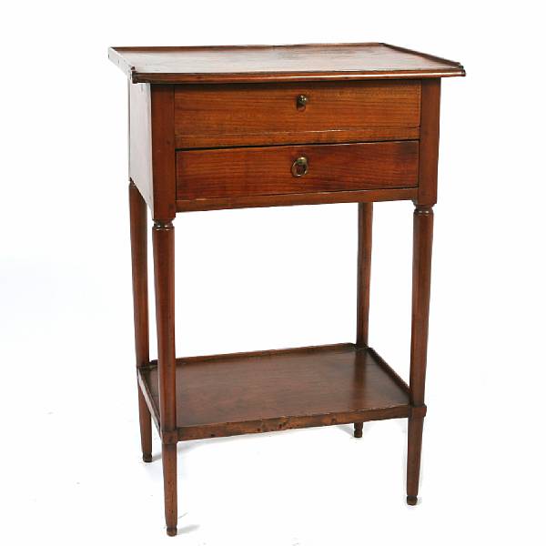 Appraisal: A Continental fruitwood tray top two drawer side table first