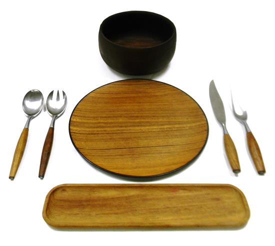 Appraisal: Mid-century Scandinavian treen serving ware and utensils seven pieces deep