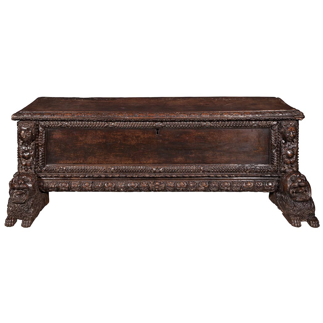 Appraisal: Renaissance Walnut Cassone Partially Italian th century The hinged rectangular