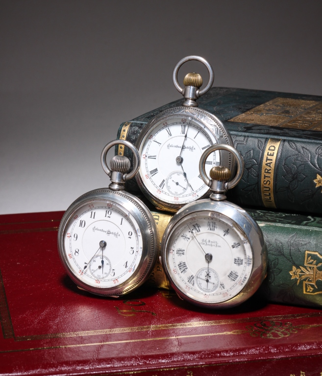 Appraisal: THREE OPEN FACE COIN SILVER POCKET WATCHES Late th century