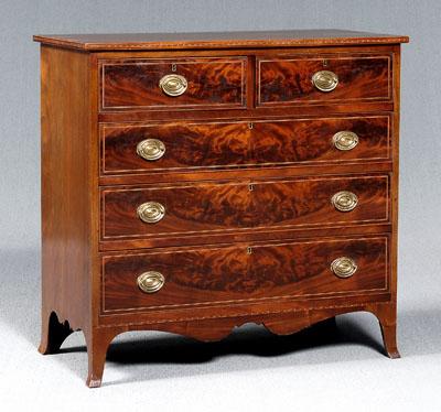 Appraisal: Federal style mahogany inlaid chest highly figured mahogany veneers inlaid