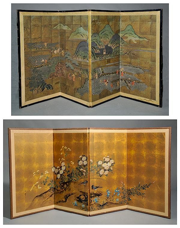 Appraisal: Two th C Japanese screens Two th C Japanese screens