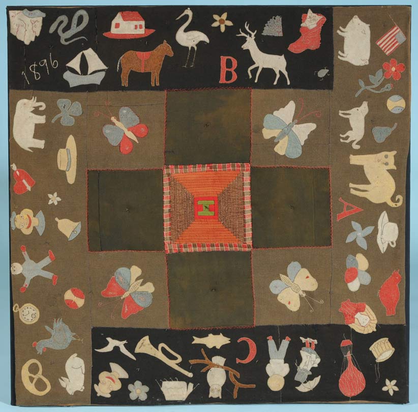 Appraisal: Folk Art Crib Quilt Ohio with applied images of various