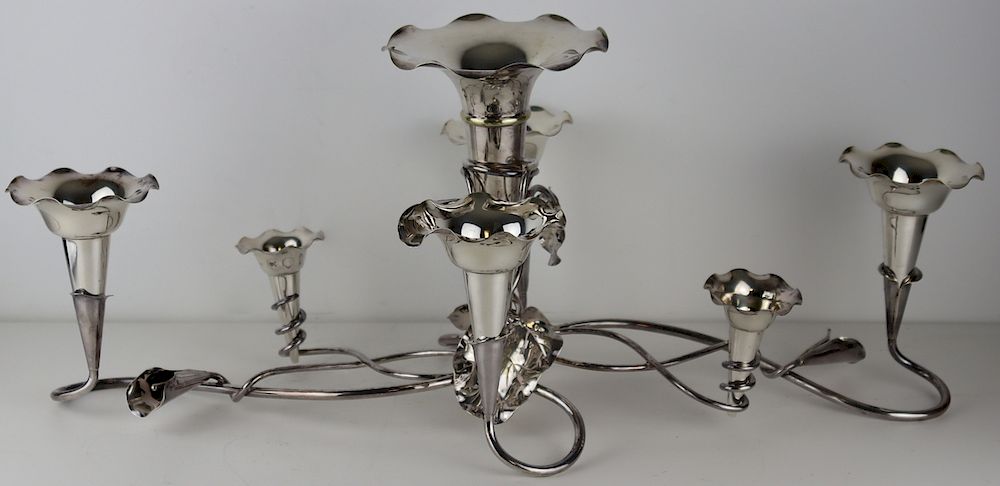 Appraisal: SILVERPLATE Mappin Webb Silver-Plated Epergne Mappin Webb woven ivy silver-plated