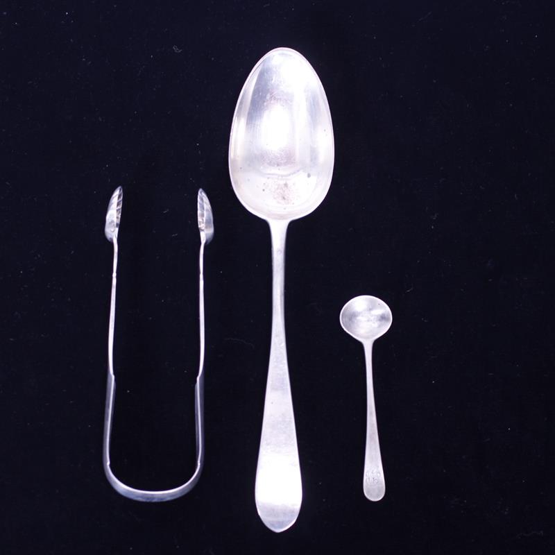 Appraisal: Three Sterling Silver Pieces Serving spoon American Coin Silver tongs