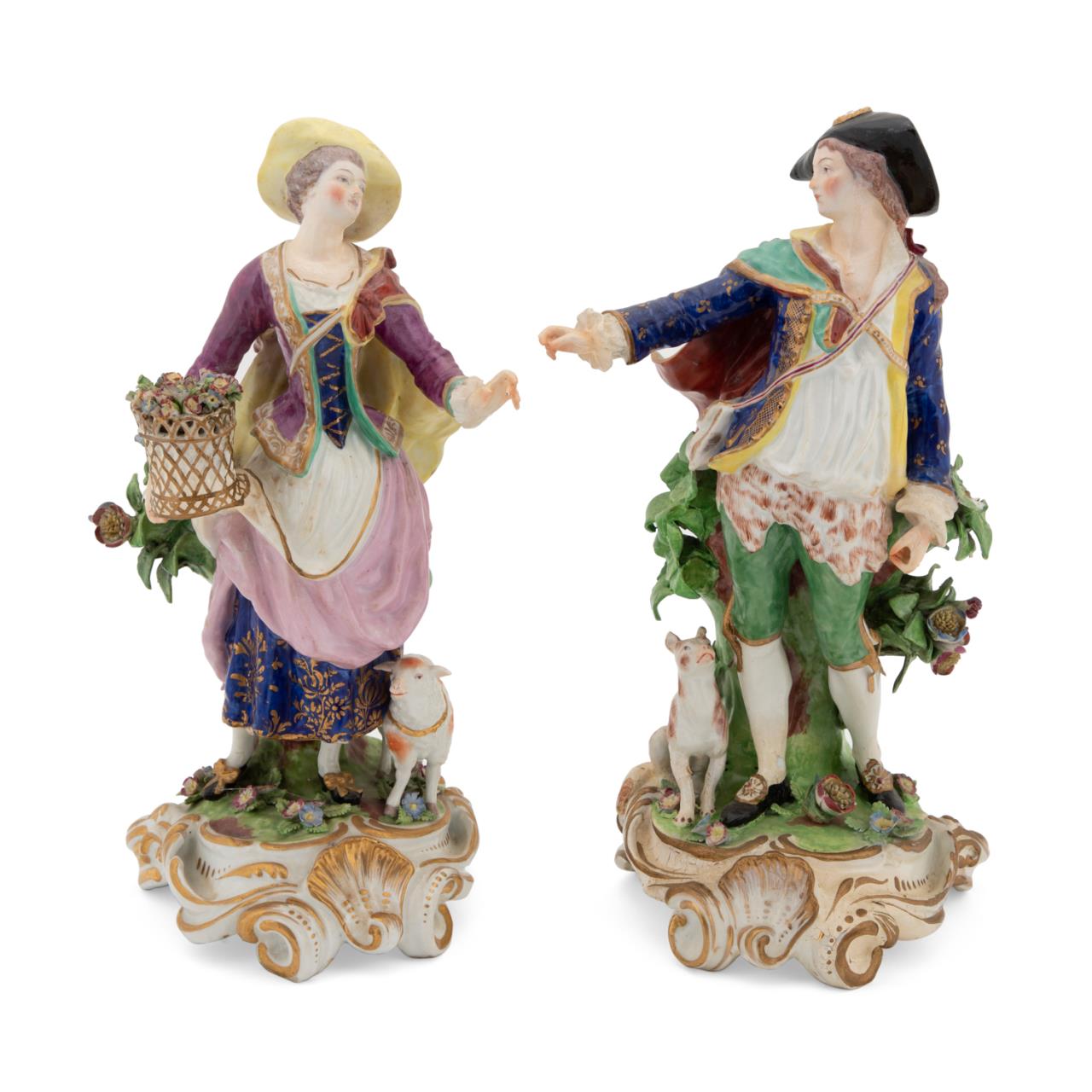 Appraisal: PR TH C SAMSON SHEPHERDESS HUNTER FIGURES Pair of porcelain