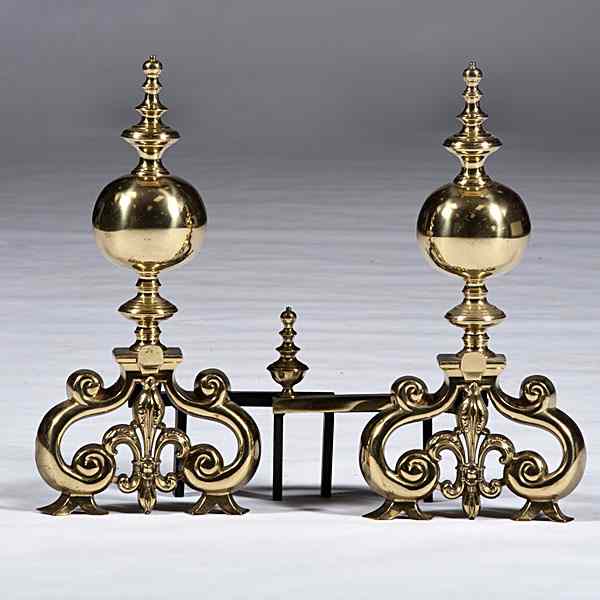 Appraisal: French Brass Andirons French th century a pair of brass