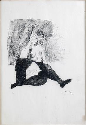 Appraisal: RAPHAEL SOYER GIRL IN BLACK STOCKINGS Lithograph x in of