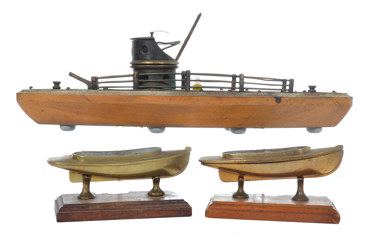 Appraisal: TWO BRASS DISPLAY MODEL BOATS AND A SCRATCH BUILT NOVELTY