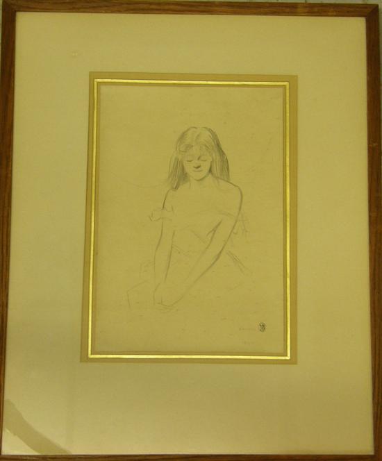 Appraisal: Jean Louis Forain waist length pencil sketch of a young