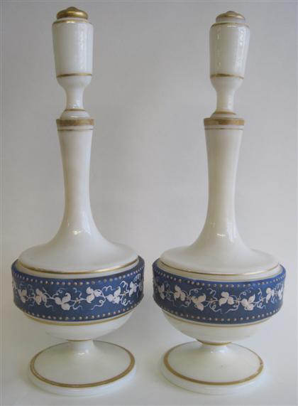 Appraisal: Pair of Mount Washington milk glass decanters th century