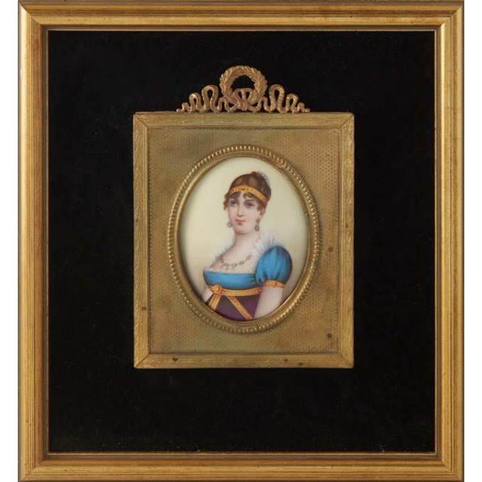 Appraisal: Miniature Oval Painted Porcelain Plaque Portrait of a Young Lady