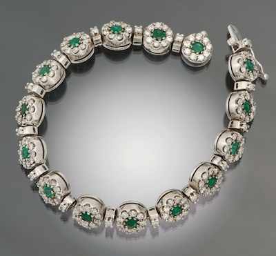 Appraisal: A Ladies' Diamond and Emerald Floret Design Bracelet k white