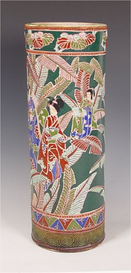 Appraisal: JAPANESE SATSUMA UMBRELLA STAND Figures and palm frond design Measures