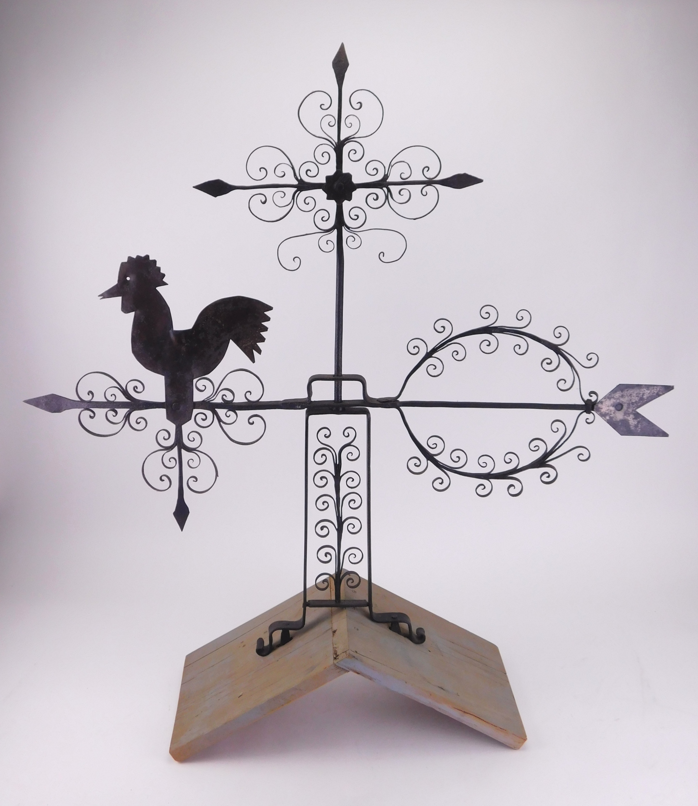 Appraisal: th th c American handwrought iron rooster weathervane with numerous